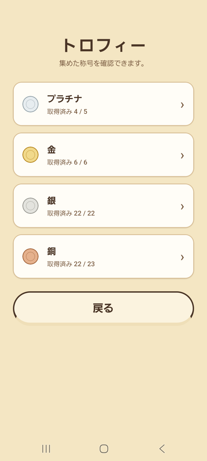 トロフィー画面の表示例