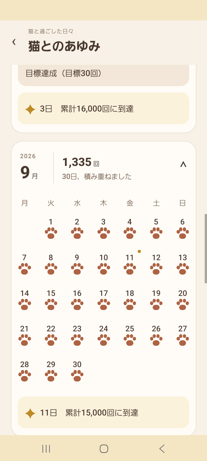 カレンダー画面の表示例